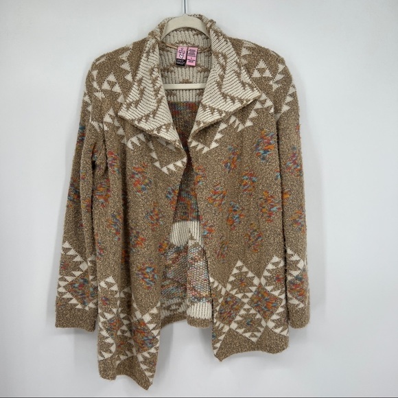 Love On a Hanger Multicolor Western Striped Open Front Beige Knit Sweater - Picture 2 of 11